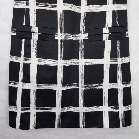 Eliza J A-Line Dress Women's 6 Black White Windowpane Sleeveless Modern Back Zip - Picture 5 of 14